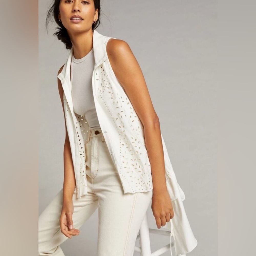 Forever That Girl Eyelet Button Down Ivory Tunic Blouse Anthropologie NWT Sz M/L